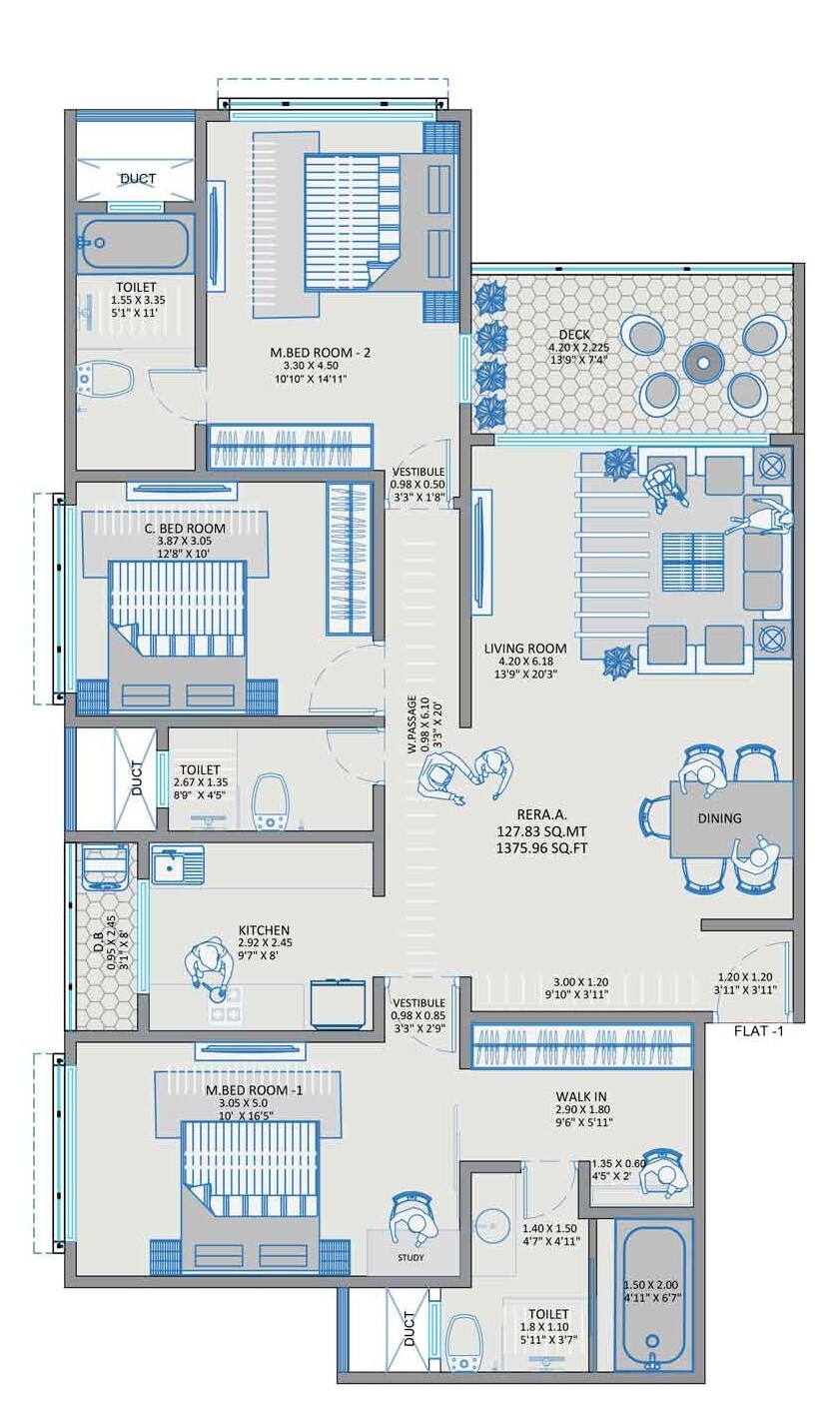 Floor plan of 3 BHK 1376 Sq. Ft. Apartment in Nirmal Milan Apartment, Mumbai