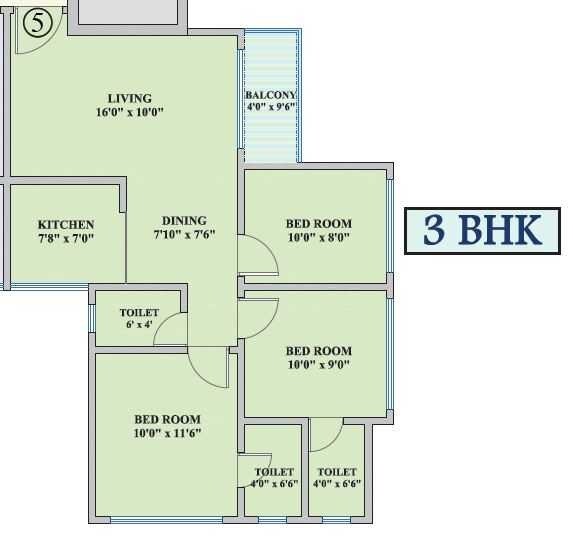 Floor plan of 3 BHK 706 Sq. Ft. Apartment in Nirmal Olympia, Mumbai
