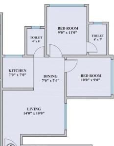 Floor plan of 2 BHK 1170 Sq. Ft. Apartment in Nirmal Olympia Heights, Mumbai