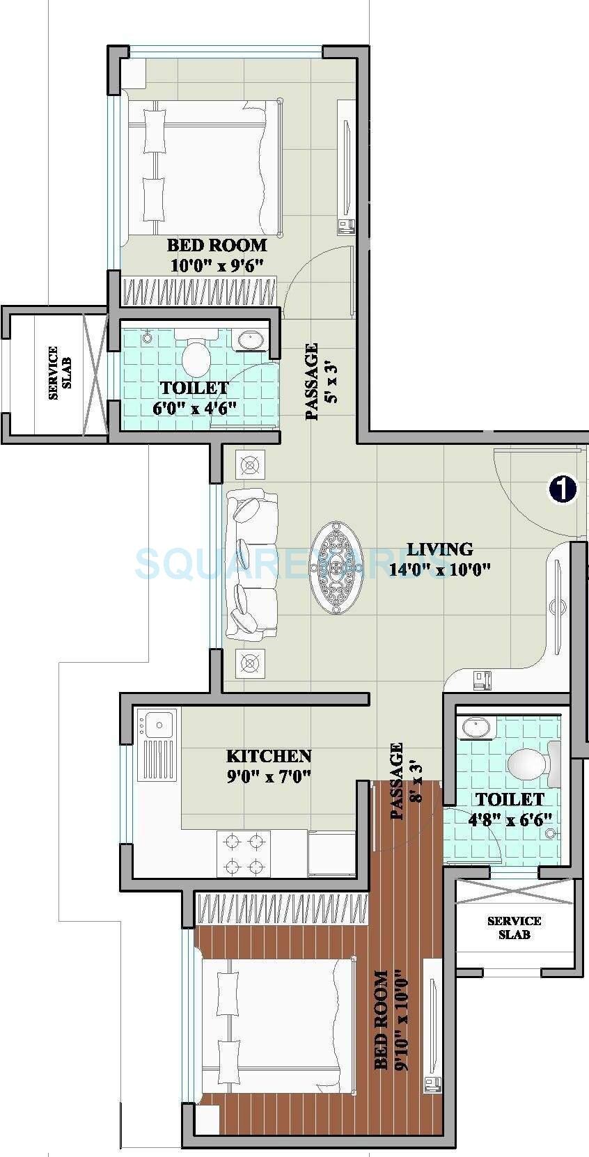 2 BHK 825 Sq. Ft. Apartment