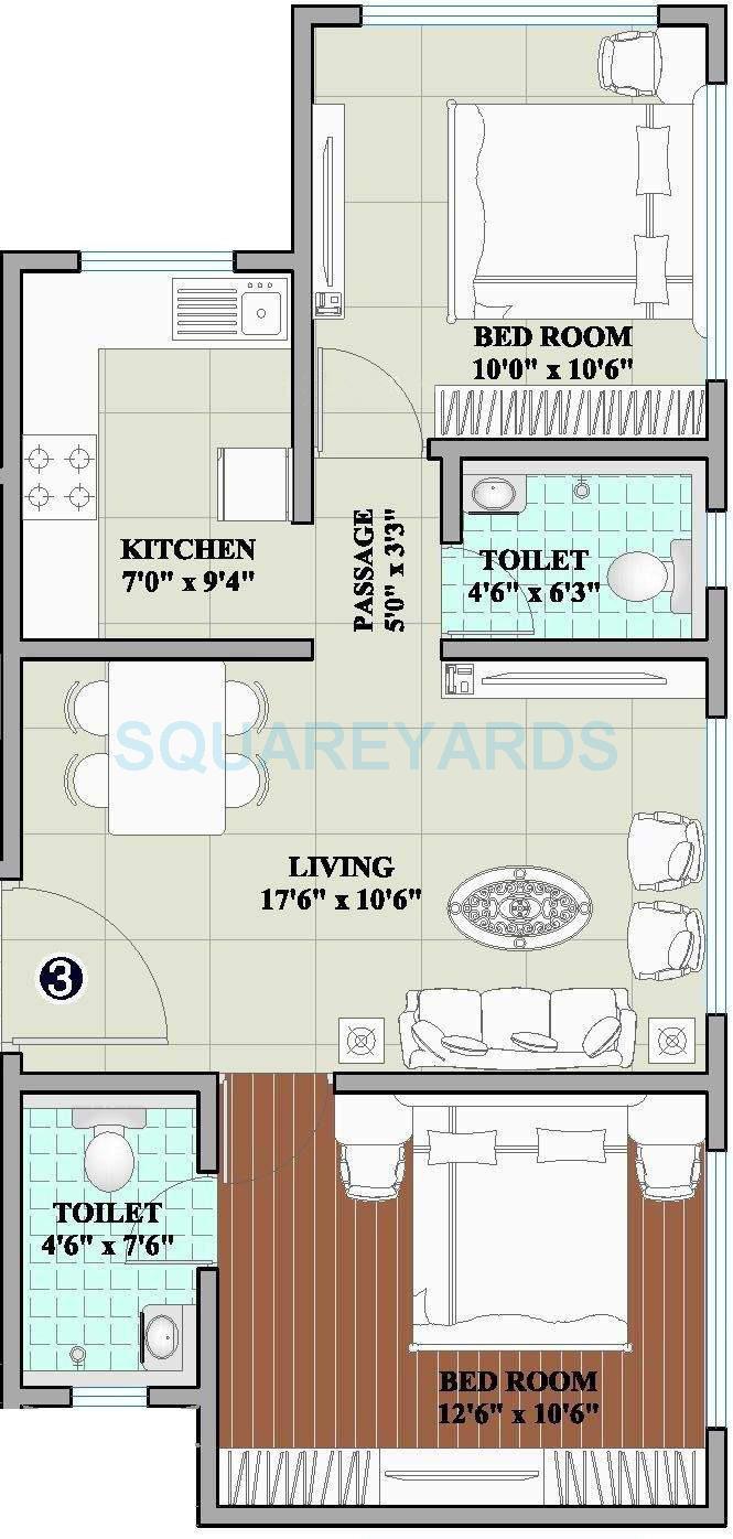 Floor plan of 2 BHK 954 Sq. Ft. Apartment in Nirmal Panaroma, Mumbai