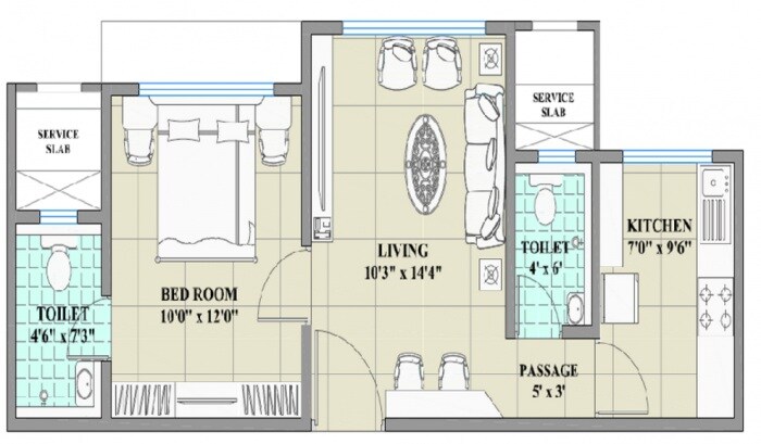 Floor plan of 1 BHK 675 Sq. Ft. Apartment in Nirmal Panorama, Mumbai
