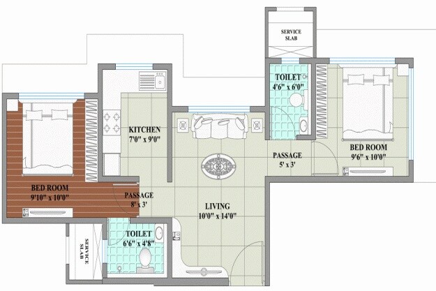 Floor plan of 2 BHK 954 Sq. Ft. Apartment in Nirmal Panorama, Mumbai