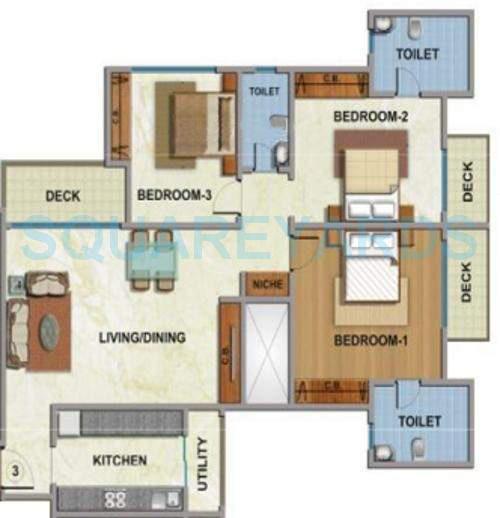 Floor plan of 3 BHK 1881 Sq. Ft. Apartment in Nirmal Sports City, Mumbai