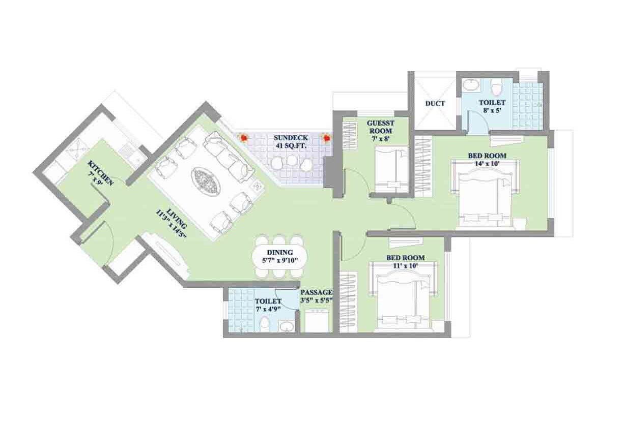 2 BHK 838 Sq. Ft. Apartment