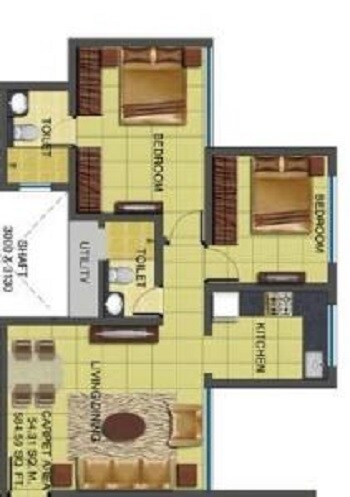 Floor plan of 2 BHK 1071 Sq. Ft. Apartment in Nirmal US Open, Mumbai