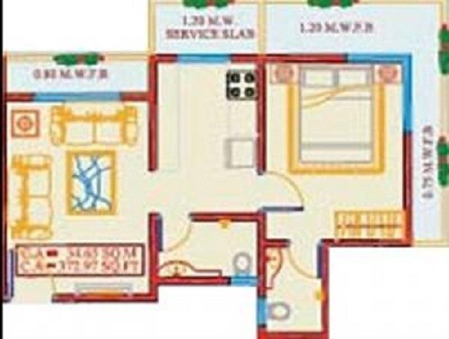 Floor plan of 1 BHK 514 Sq. Ft. Apartment in Nirman  Nirman Landmark, Mumbai