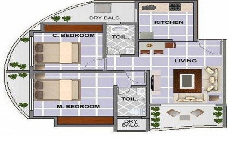 Floor plan of 2 BHK 750 Sq. Ft. Apartment in Nirman  Nirman Landmark, Mumbai
