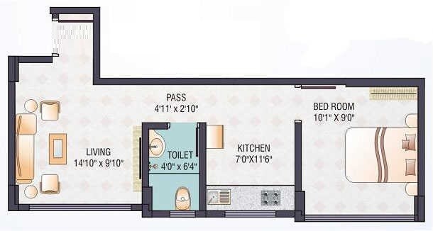 Floor plan of 1 BHK 285 Sq. Ft. Apartment in Nirman Sanskruti Jogeshwari, Mumbai