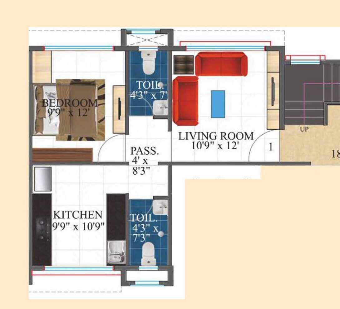 Floor plan of 1 BHK 442 Sq. Ft. Apartment in Nirmitee Sagar Darshan CHS, Mumbai