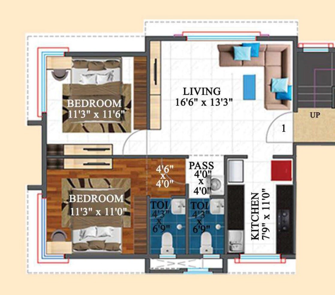 Floor plan of 2 BHK 538 Sq. Ft. Apartment in Nirmitee Sagar Darshan CHS, Mumbai