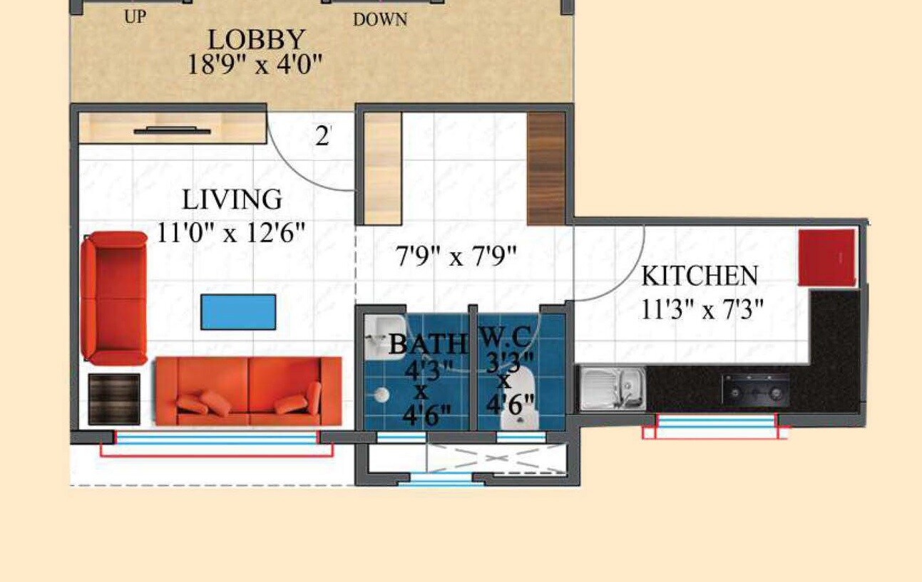 Floor plan of 322 Sq. Ft. Studio in Nirmitee Sagar Darshan CHS, Mumbai