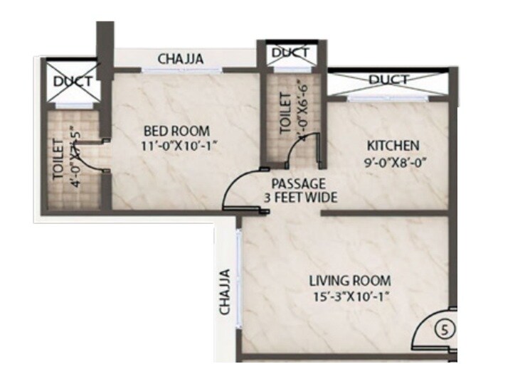 Floor plan of 1 BHK Apartment - 422 sq. ft. in Nirmiti Seasons, Mumbai