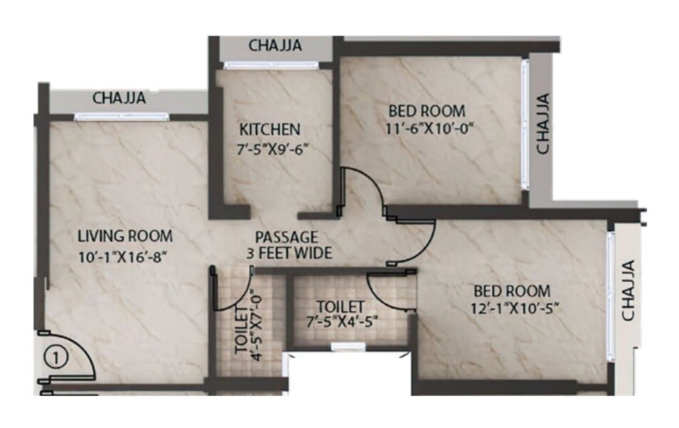 Floor plan of 2 BHK Apartment - 595 sq. ft. in Nirmiti Seasons, Mumbai