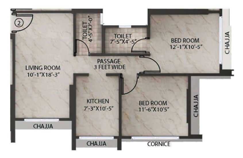 2 BHK 636 Sq. Ft. Apartment