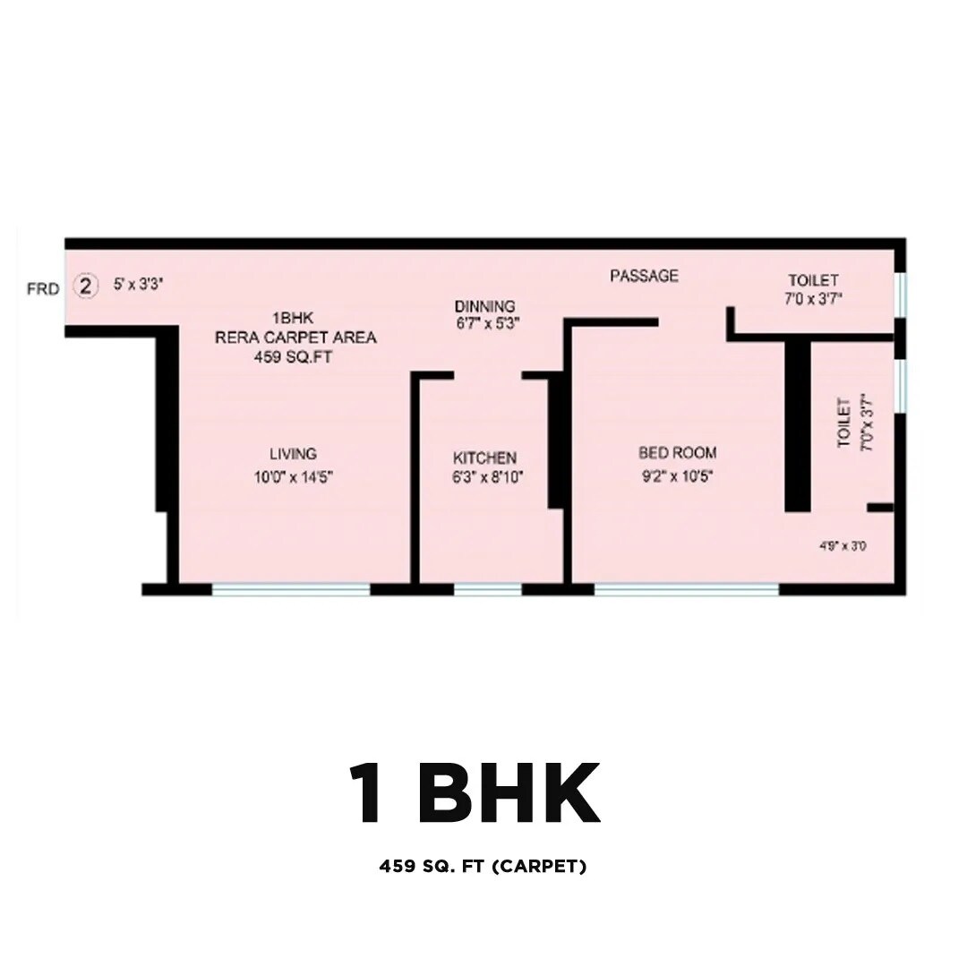 Floor plan of 1 BHK 459 Sq. Ft. Apartment in Nirvaana Crown, Mumbai