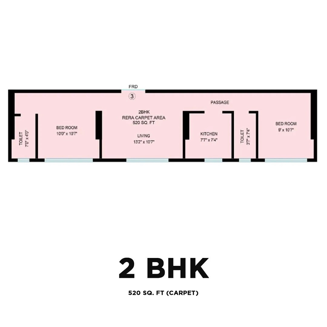Floor plan of 2 BHK 520 Sq. Ft. Apartment in Nirvaana Crown, Mumbai