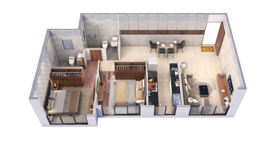 Floor plan of 2 BHK 797 Sq. Ft. Apartment in Nirvaana Pearl, Mumbai