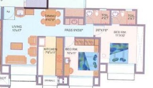Floor plan of 2 BHK 950 Sq. Ft. Apartment in Nisha Residency, Mumbai