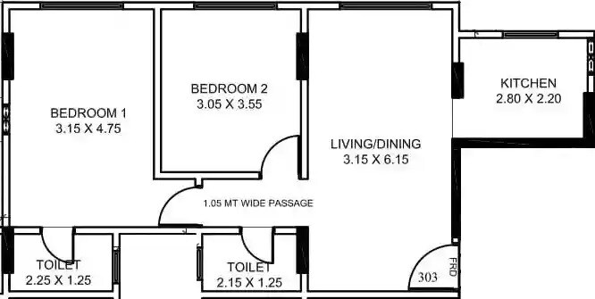 Floor plan of 2 BHK 646 Sq. Ft. Apartment in Nivara Deepanjali CHSL, Mumbai