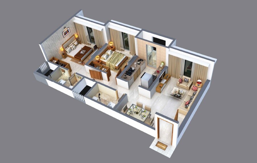 Floor plan of 2 BHK 702 Sq. Ft. Apartment in NL Aryavarta, Mumbai