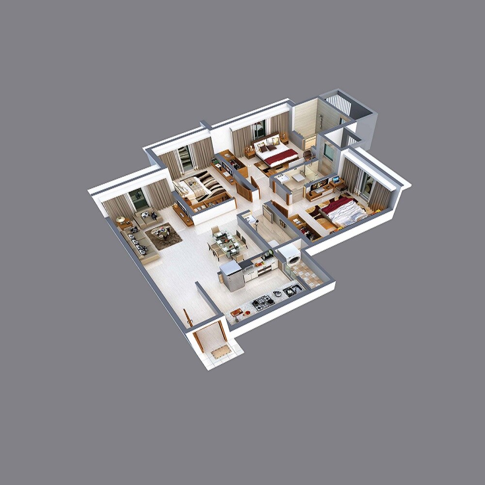 Floor plan of 3 BHK 981 Sq. Ft. Apartment in NL Aryavarta, Mumbai