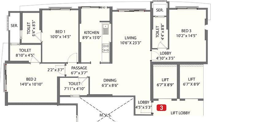 Floor plan of 3 BHK 1169 Sq. Ft. Apartment in NL Taksasila, Mumbai