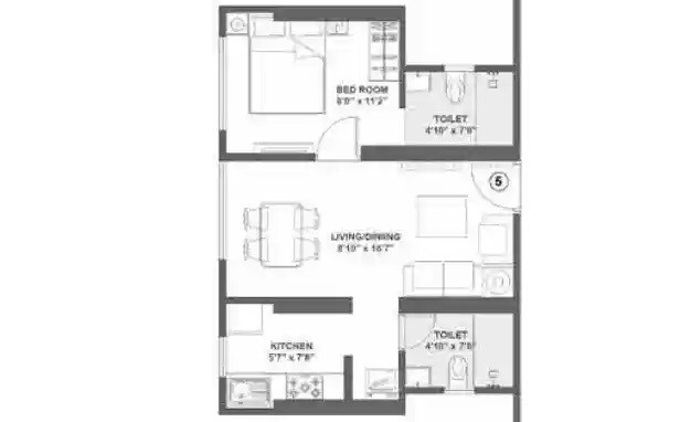 Floor plan of 1 BHK 421 Sq. Ft. Apartment in Noori Horizon, Mumbai