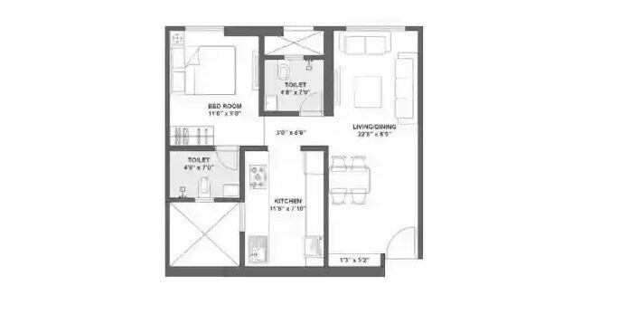 Floor plan of 1 BHK 503 Sq. Ft. Apartment in Noori Horizon, Mumbai