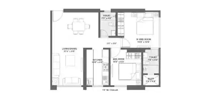 Floor plan of 2 BHK 650 Sq. Ft. Apartment in Noori Horizon, Mumbai