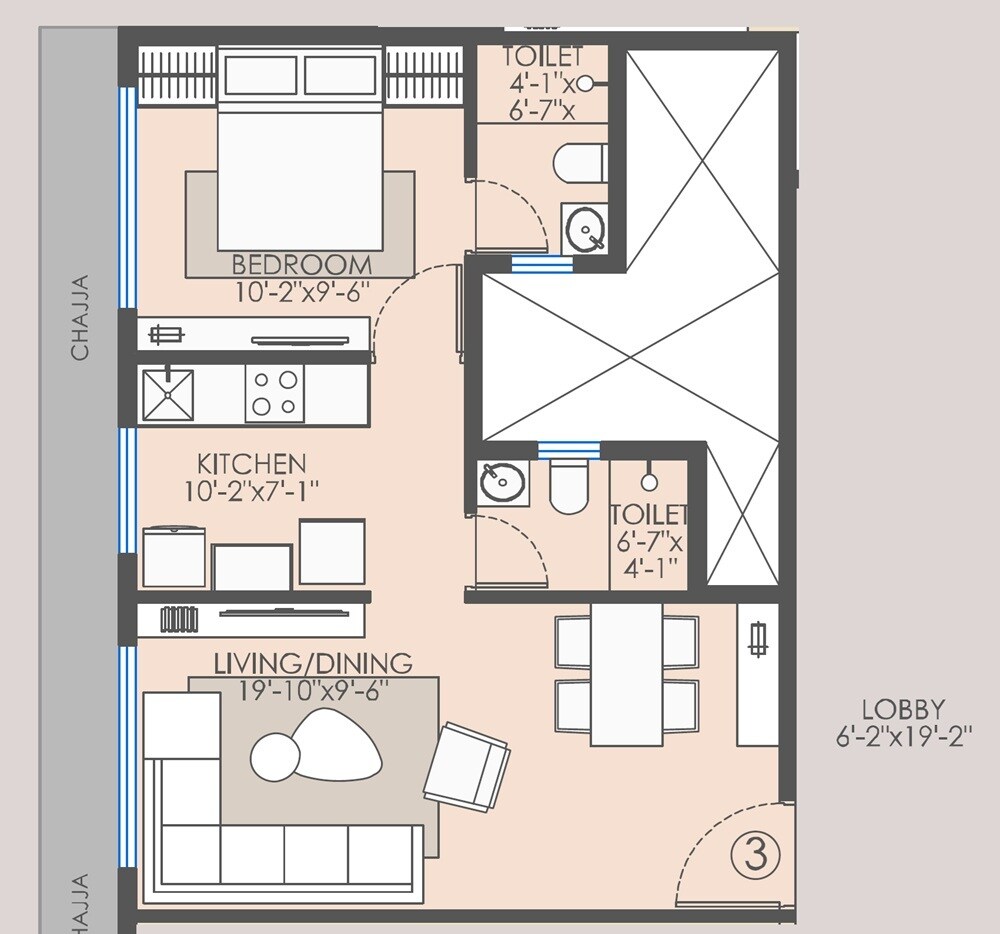 Floor plan of 1 BHK 308 Sq. Ft. Apartment in Nootan Center Point, Mumbai