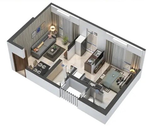 Floor plan of 1 BHK 319 Sq. Ft. Apartment in North Star, Mumbai