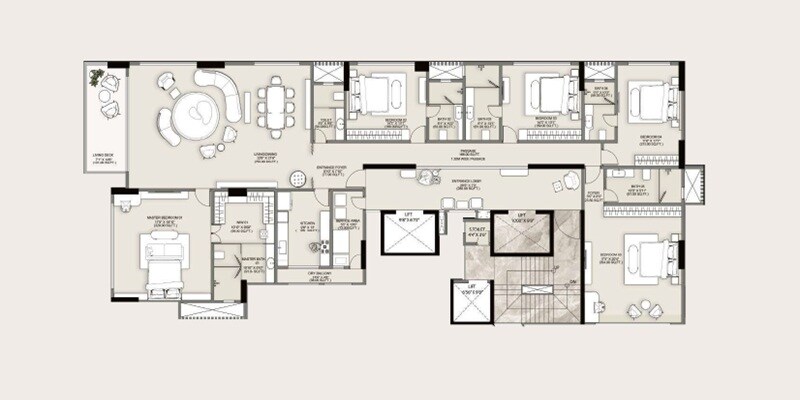 Floor plan of 5 BHK 3107 Sq. Ft. Apartment in Notan Tides, Mumbai