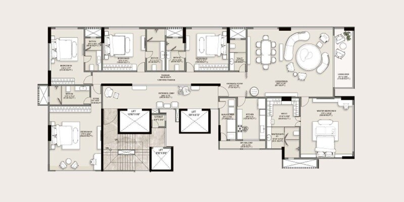 Floor plan of 5 BHK 3500 Sq. Ft. Apartment in Notan Tides, Mumbai