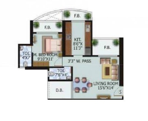 Floor plan of 1 BHK 455 Sq. Ft. Apartment in Nrose Heaven Plaza, Mumbai