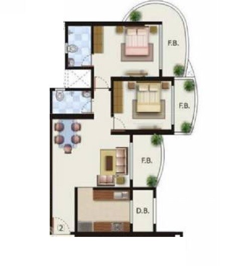 Floor plan of 2 BHK 560 Sq. Ft. Apartment in Nrose Heaven Plaza, Mumbai