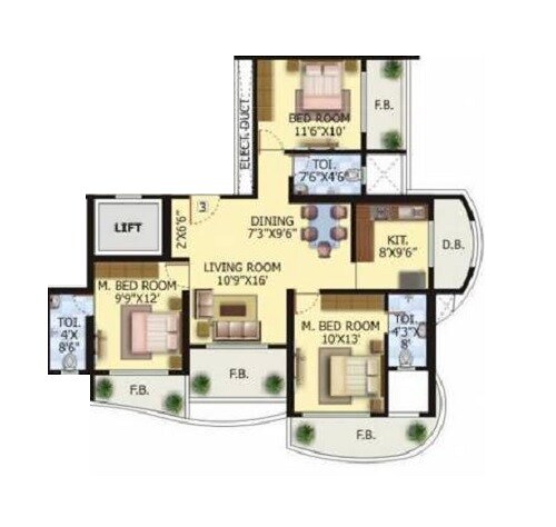 3 BHK 800 Sq. Ft. Apartment