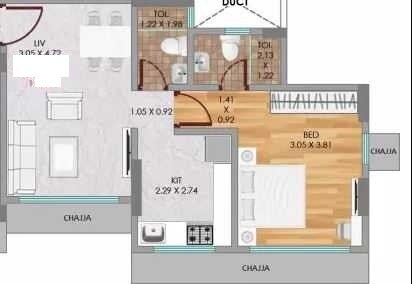Floor plan of 1 BHK 280 Sq. Ft. Apartment in Numec Niwara, Mumbai