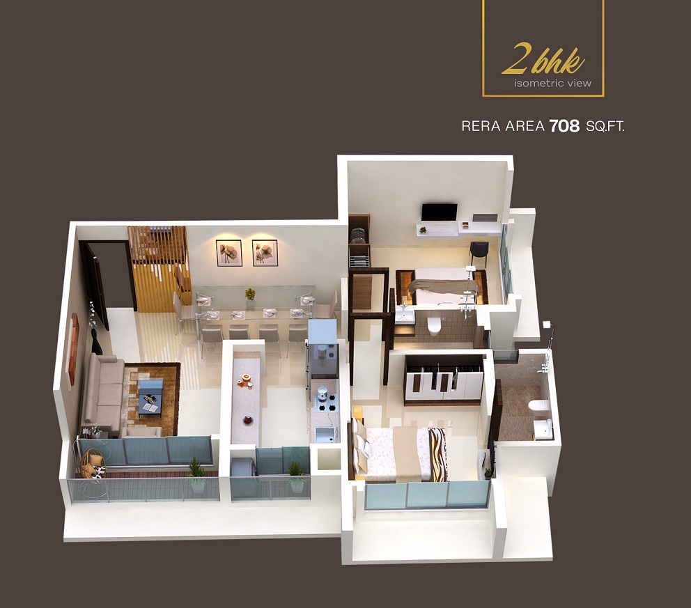 2 BHK 708 Sq. Ft. Apartment in Nutan Rekhaz
