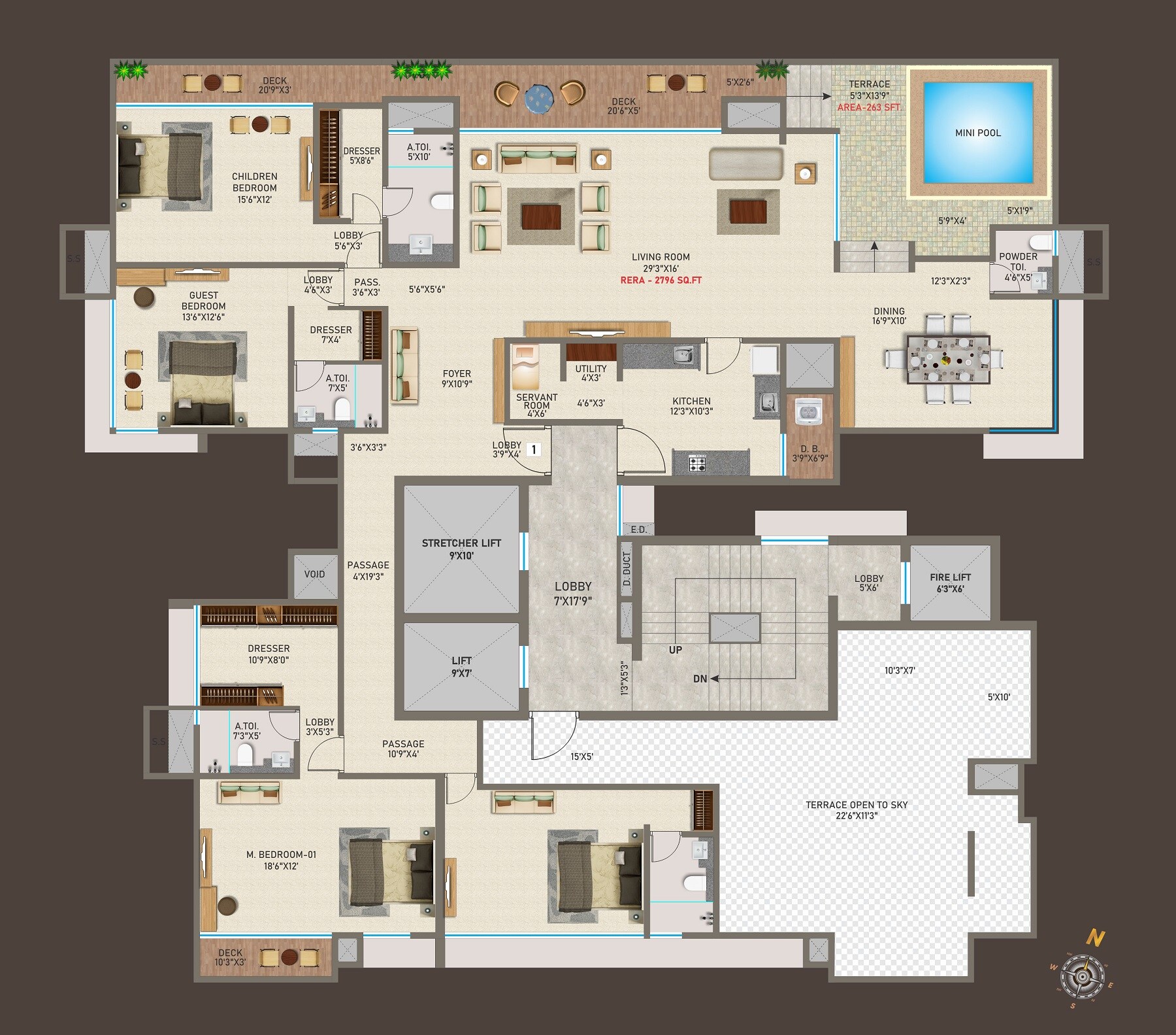 Floor plan of 4 BHK 2796 Sq. Ft. Penthouse in Nutan Rekhaz, Mumbai