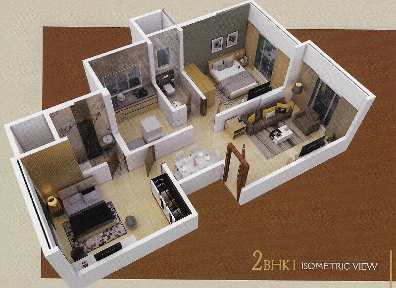 Floor plan of 2 BHK 596 Sq. Ft. Apartment in Nutan Yashodhan, Mumbai