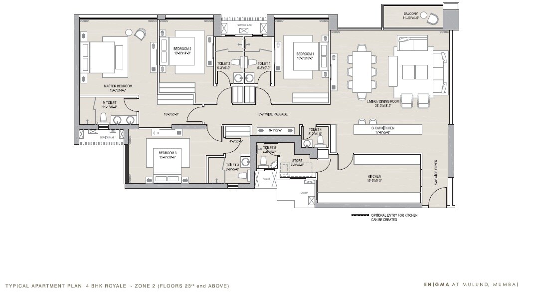 Floor plan of 4 BHK 2130 Sq. Ft. Apartment in Oberoi Enigma, Mumbai