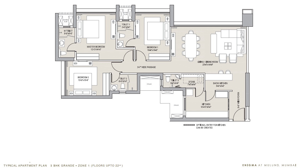 3 BHK 912 Sq. Ft. Apartment in Oberoi Eternia