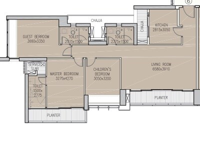 Floor plan of 3 BHK 1300 Sq. Ft. Apartment in Oberoi Exquisite Goregaon, Mumbai