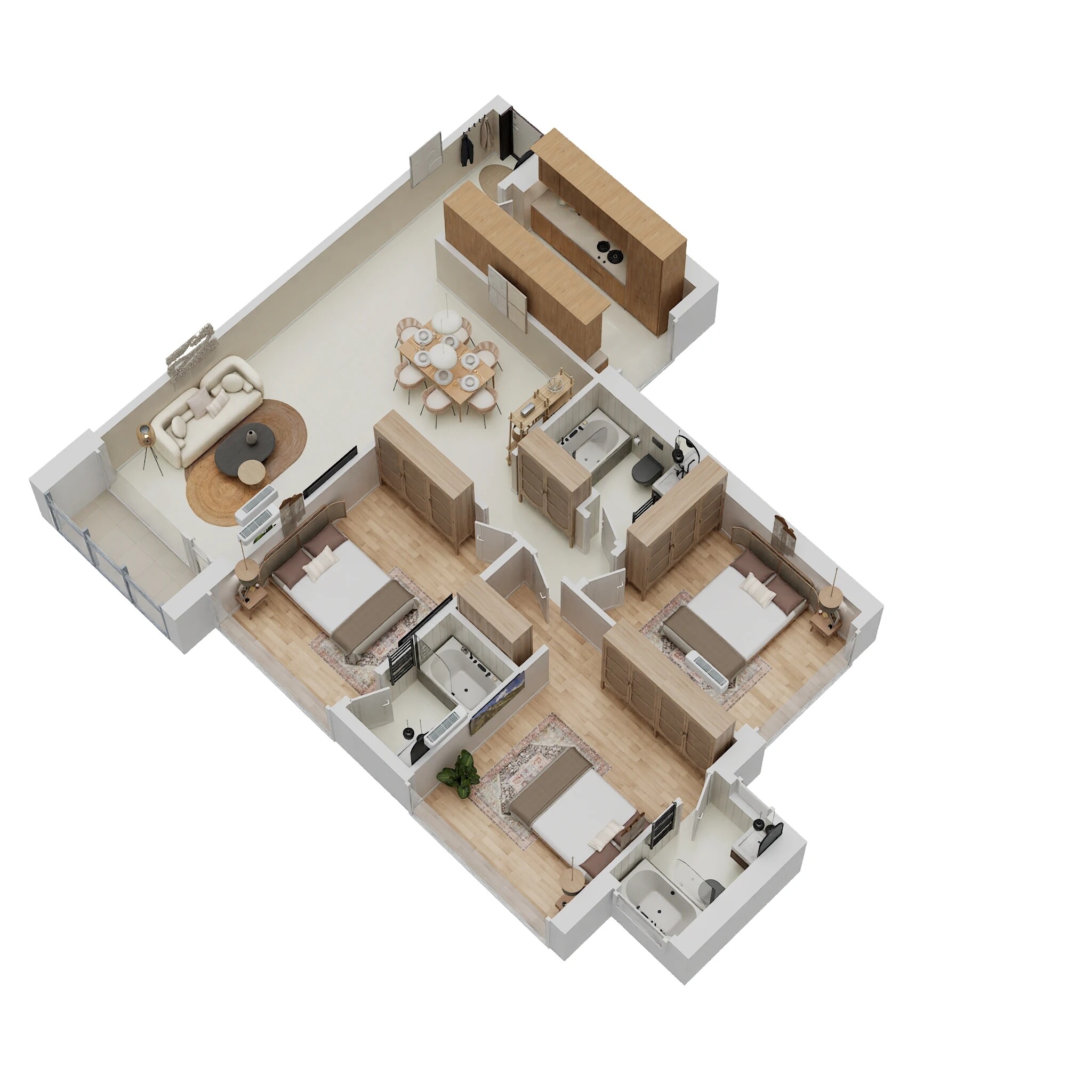 Floor plan of 3 BHK 1073 Sq. Ft. Apartment in Oberoi Realty Borivali, Mumbai