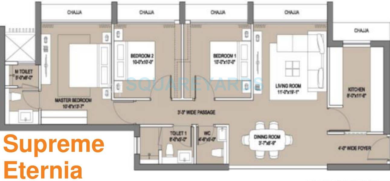 Floor plan of 3 BHK 913 Sq. Ft. Apartment in Oberoi Realty Enigma And Eternia, Mumbai