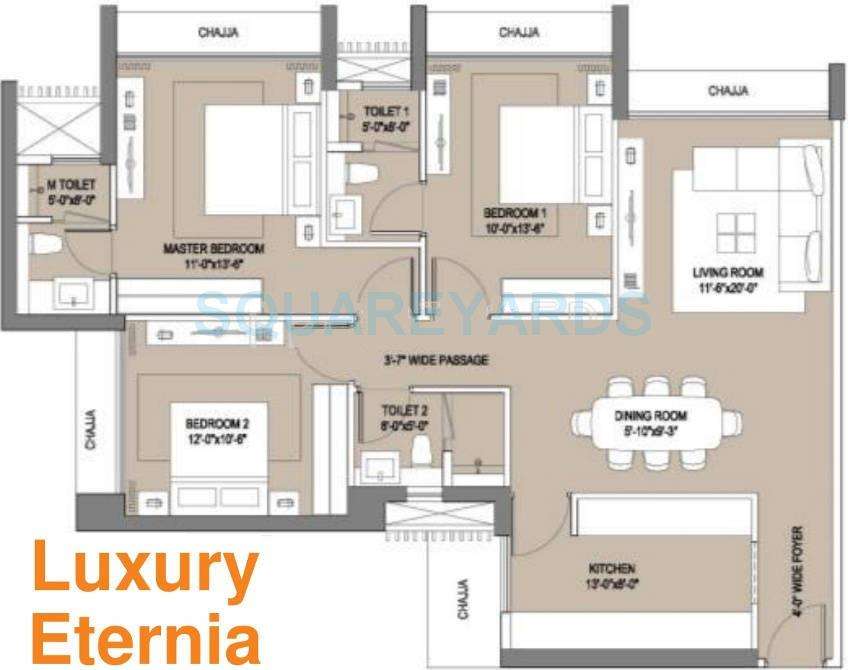 3 BHK 1415 Sq. Ft. Apartment in Oberoi Realty Enigma And Eternia