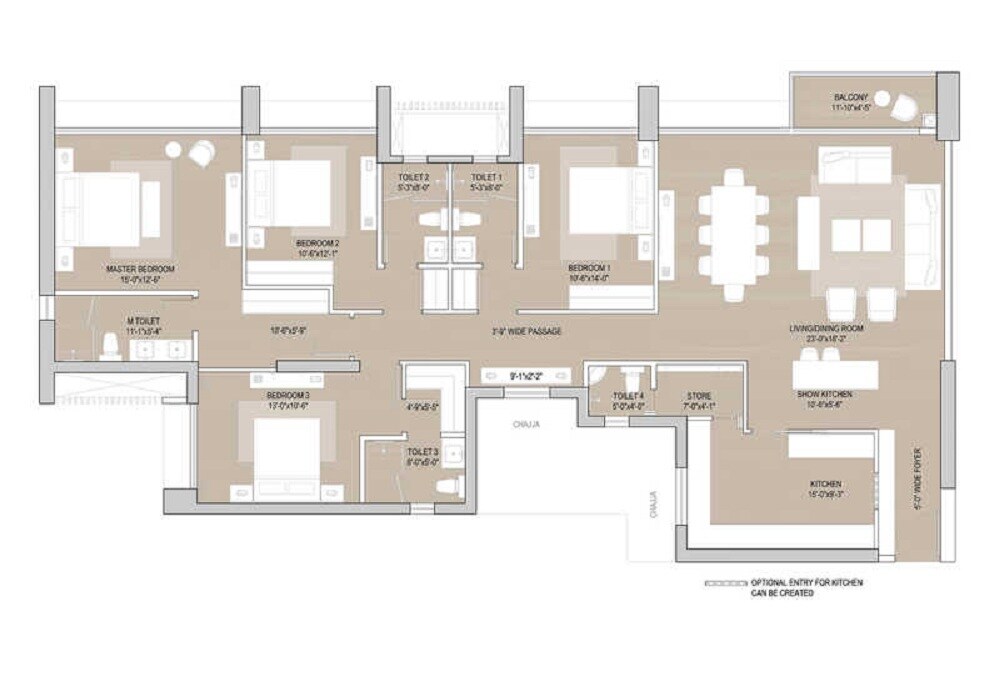 Floor plan of 4 BHK 2130 Sq. Ft. Apartment in Oberoi Realty Enigma And Eternia, Mumbai
