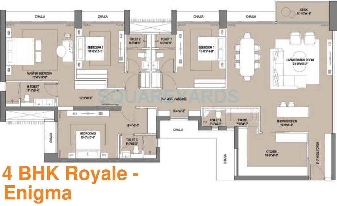 Floor plan of 4 BHK 1886 Sq. Ft. Apartment in Oberoi Realty Enigma And Eternia, Mumbai