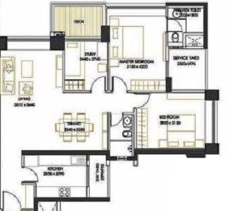 Floor plan of 3 BHK 1295 Sq. Ft. Apartment in Oberoi Realty Springs, Mumbai